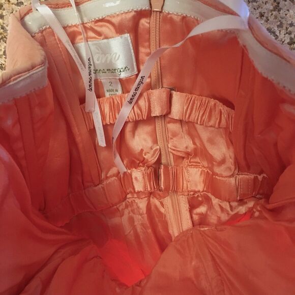 Donna Morgan Sz 2 Orange Coral Pink Dress Strapless Sweetheart Crinkle Silk - Picture 8 of 12